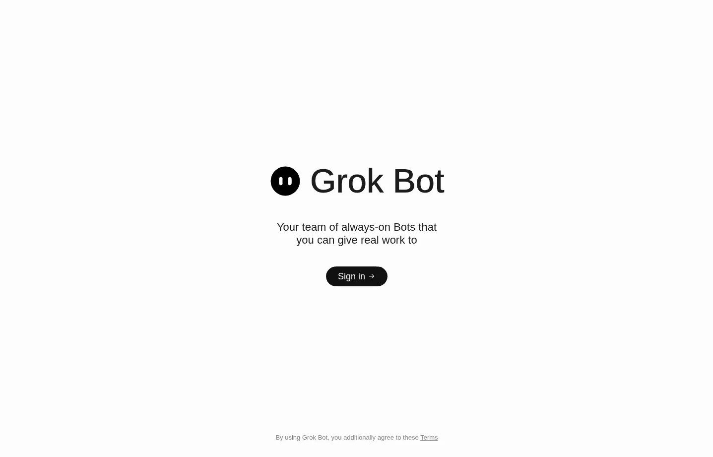 Grok Bot 桌面 App 歡迎畫面,中央有 Sign in 按鈕